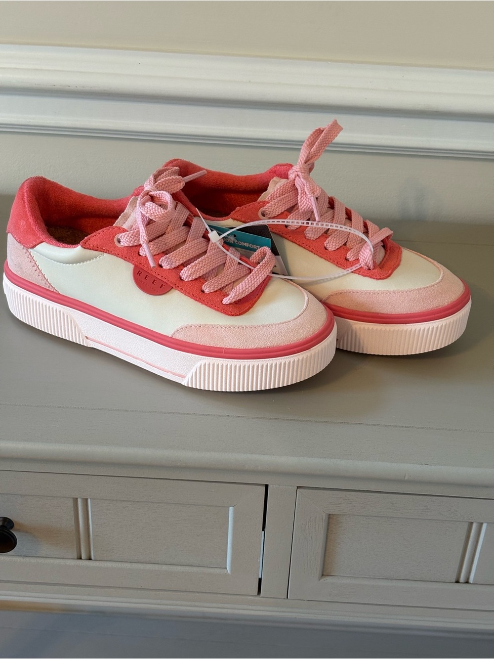 Reef Pink and White Low-Top Platform Sneakers